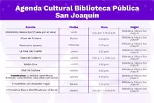 Agenda Septiembre Biblioteca San Joaquín