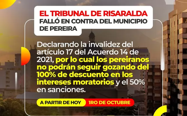 LA GOBERNACION DE RISARALDA DEMANDÓ LOS DESCUENTOS  TRIBUTARIOS